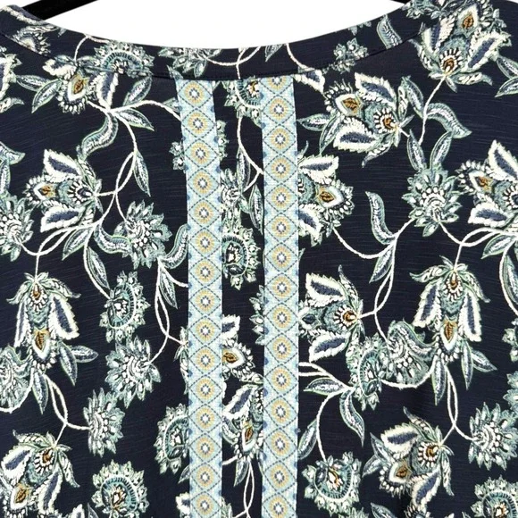 NWT J.Jill Navy Blue Floral Paisley Split Neck 3/4 Sleeve Knit Dress Size Medium - Picture 6 of 13